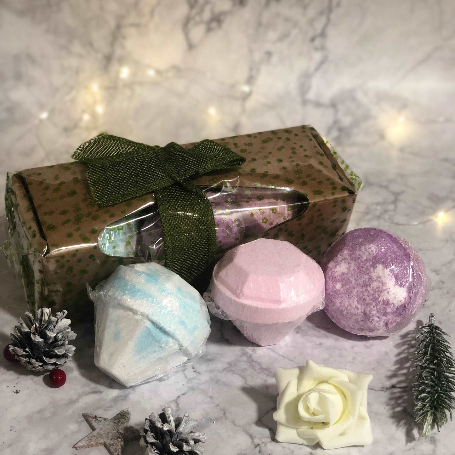 Set Of 3 Gemstone Bath bombs - Pink Panther, Blue Belle, Delphi Sapphire