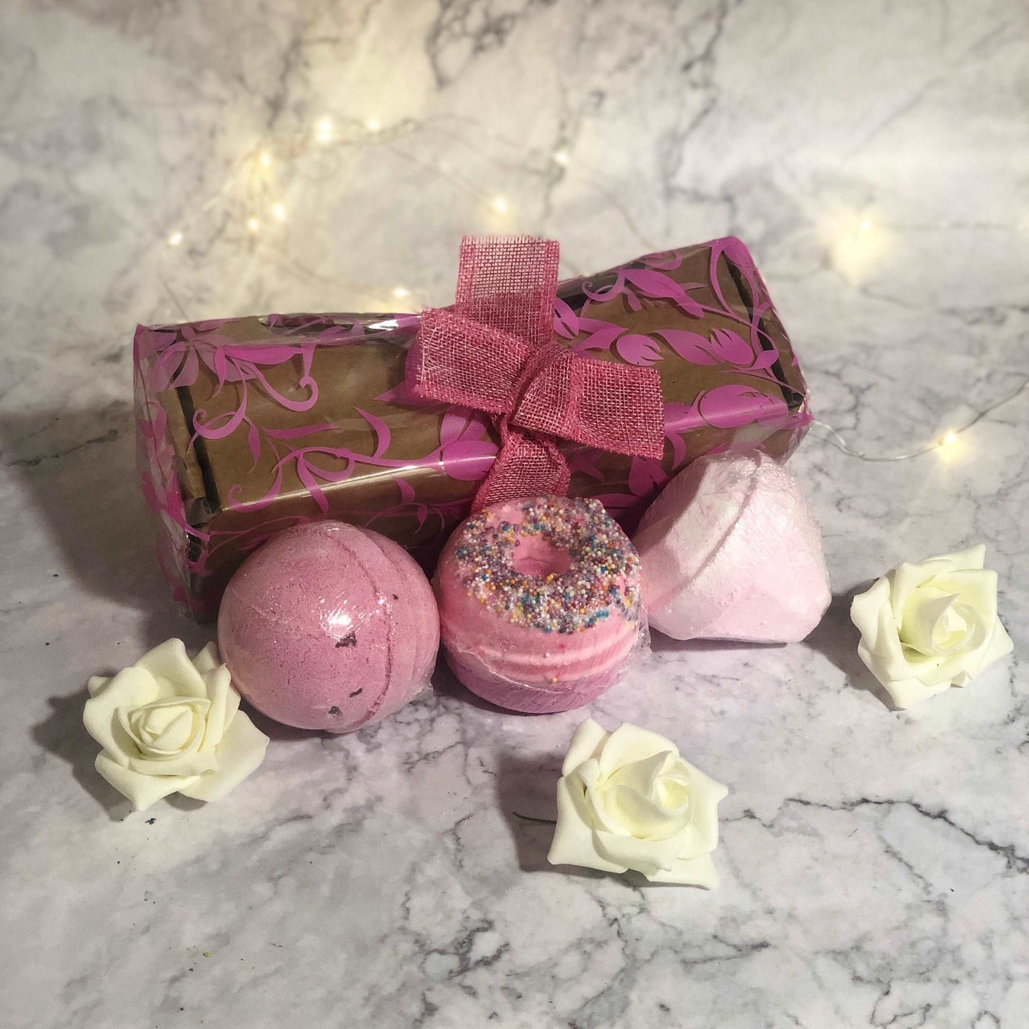 Set Of 3 Donut Bath bombs - Rose, Raspberry, Pink Panther