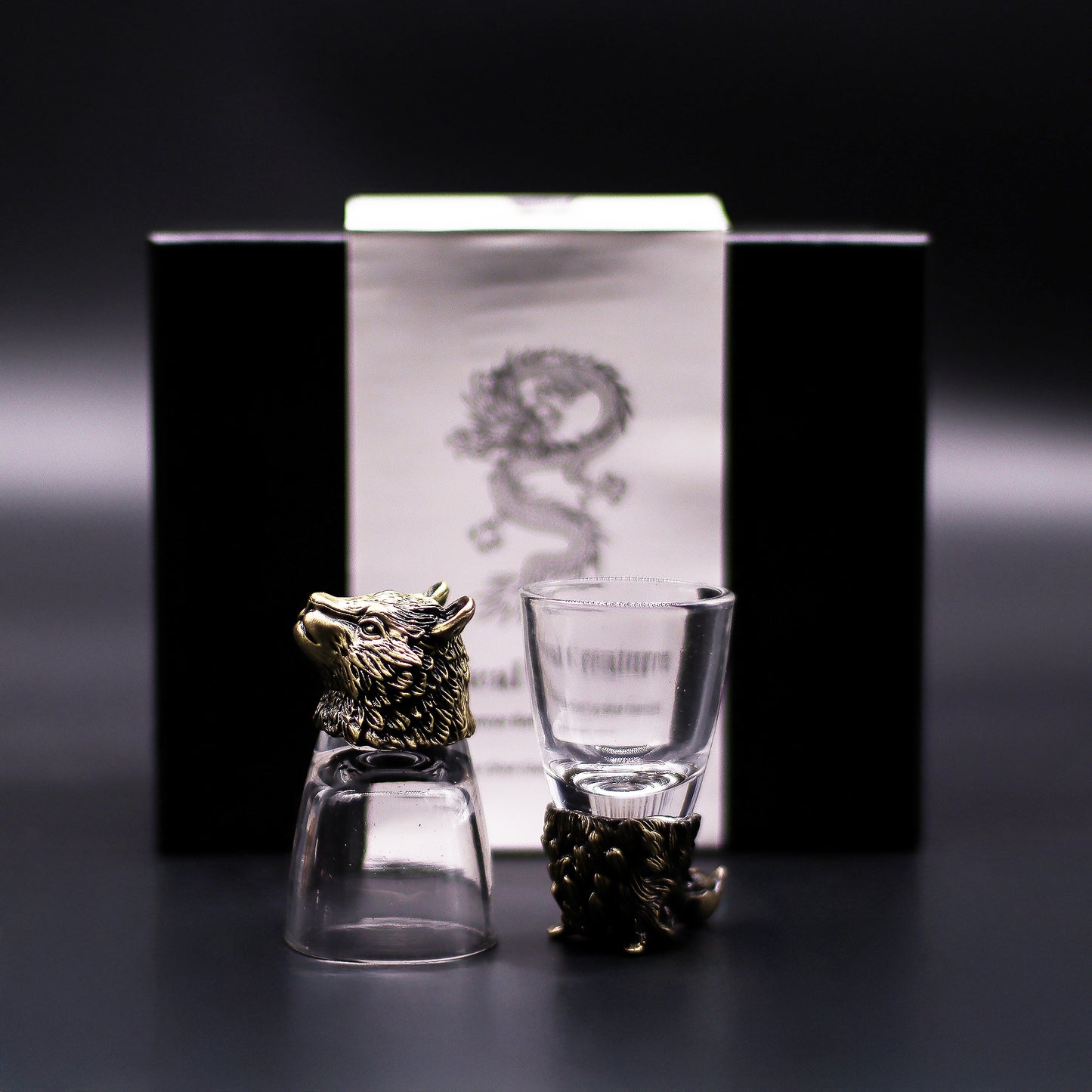 Gift Set of 6 Shot Glasses (50ml) - Wild Forest Creatures - Antique Bronze