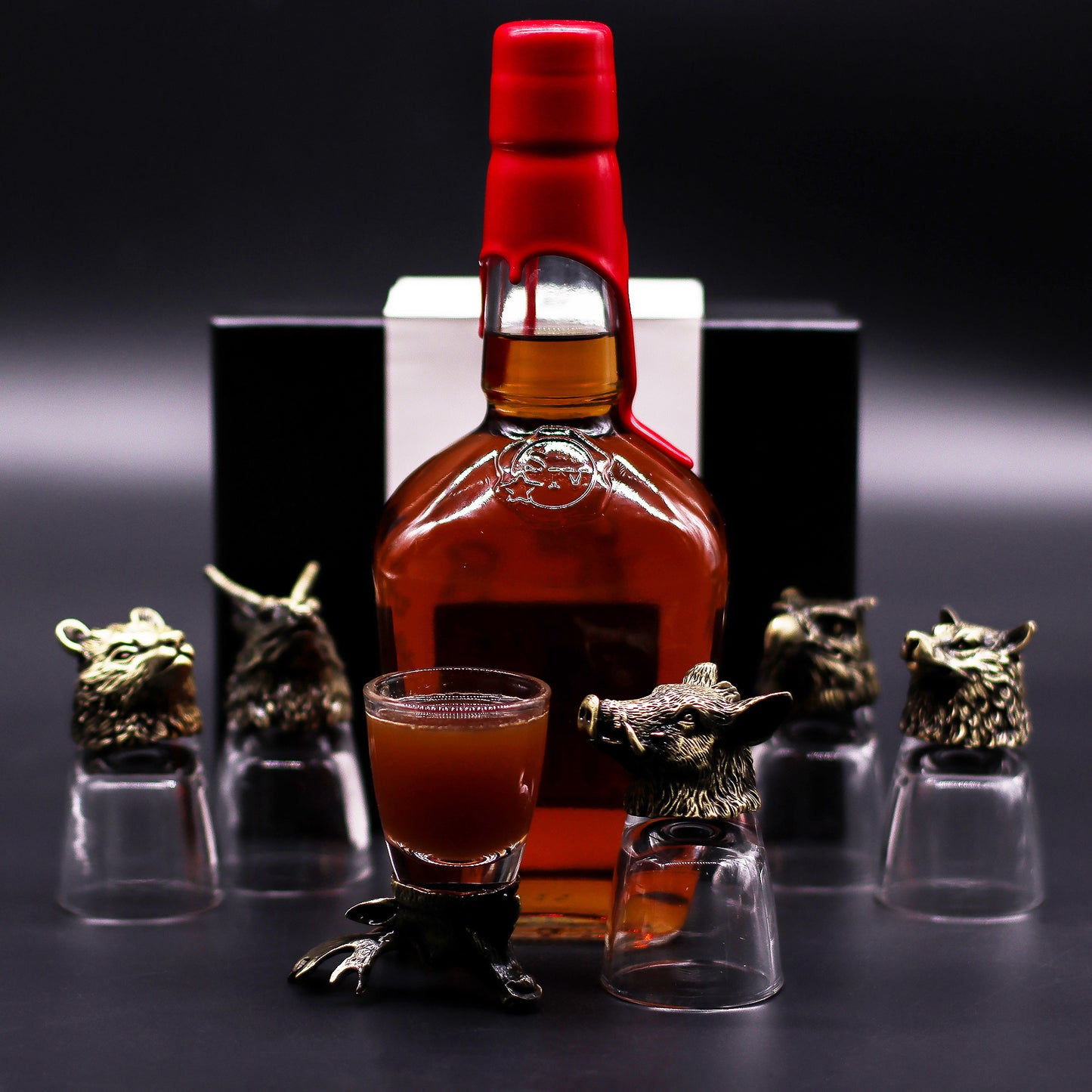 Gift Set of 6 Shot Glasses (50ml) - Wild Forest Creatures - Antique Bronze