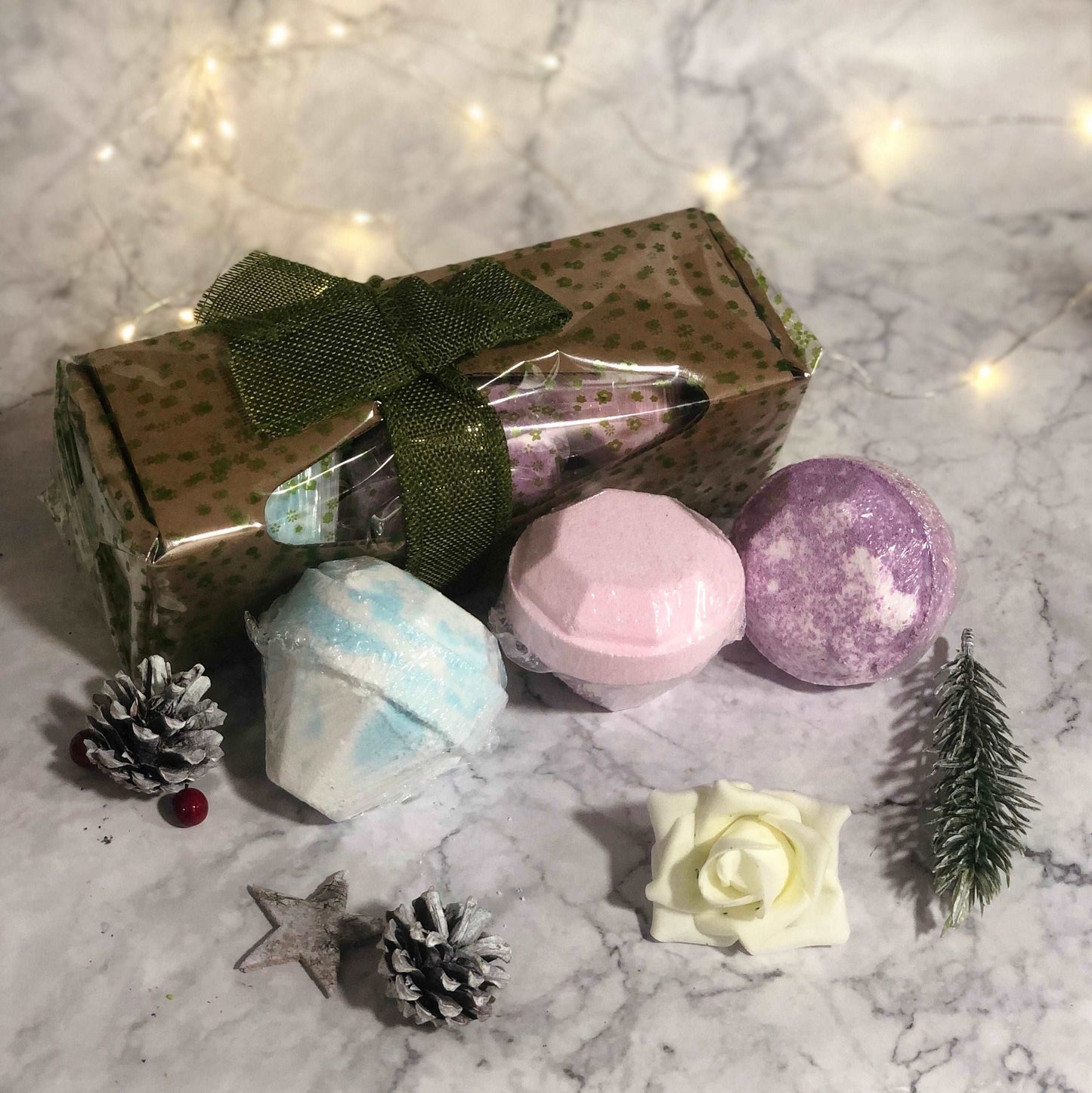 Set Of 3 Gemstone Bath bombs - Pink Panther, Blue Belle, Delphi Sapphire