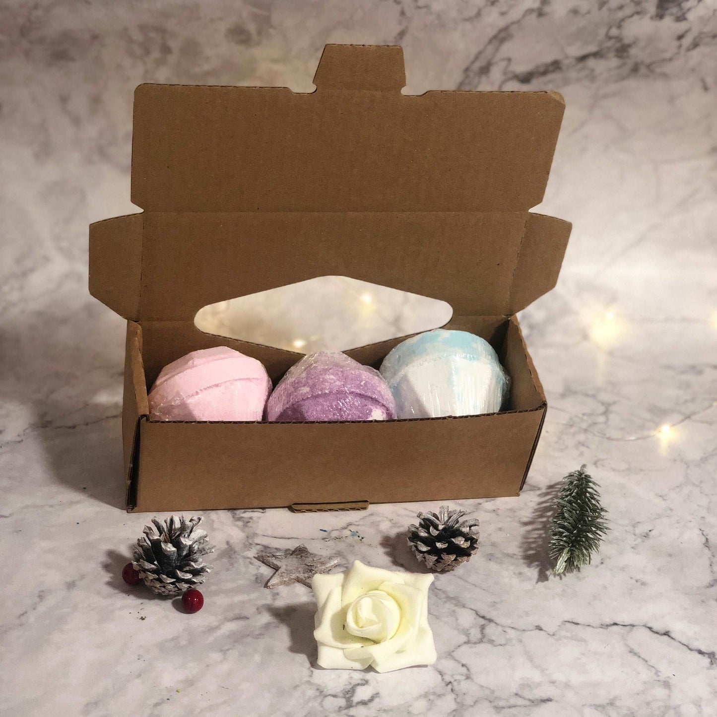 Set Of 3 Gemstone Bath bombs - Pink Panther, Blue Belle, Delphi Sapphire
