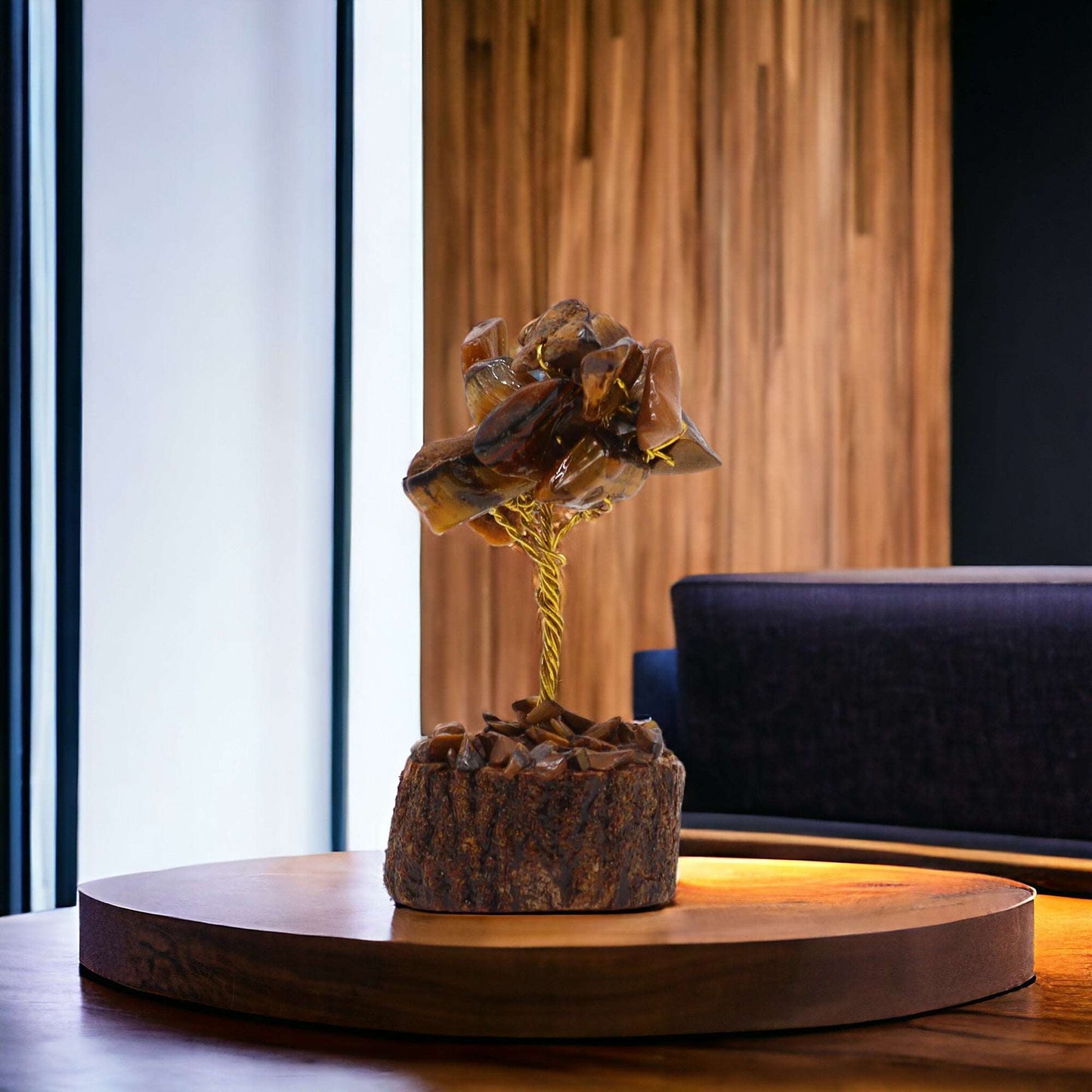 Mini Gemstone Tree On Wood Base - Tigereye (15 stones)