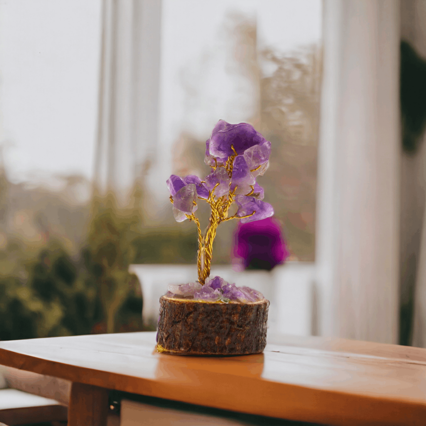 Mini Gemstone Tree On Wood Base - Amethyst (15 stones)