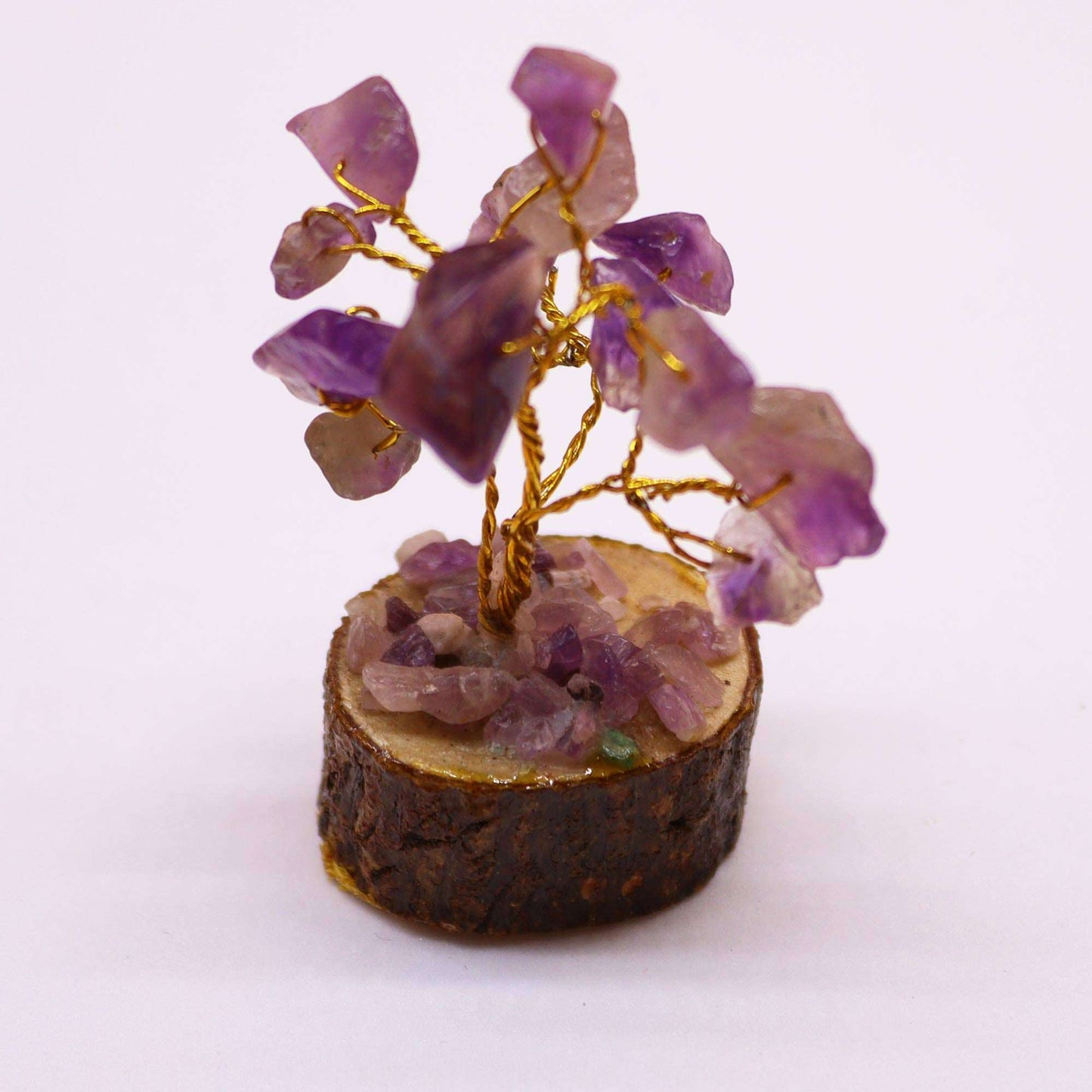 Mini Gemstone Tree On Wood Base - Amethyst (15 stones)