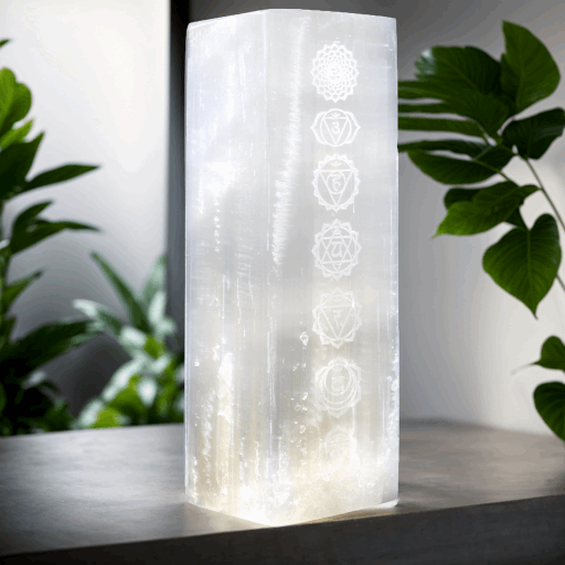 Selenite Block Lamp 25cm - Tree of Life