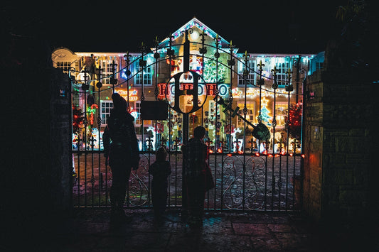 a couple of people that are standing in front of a gate
