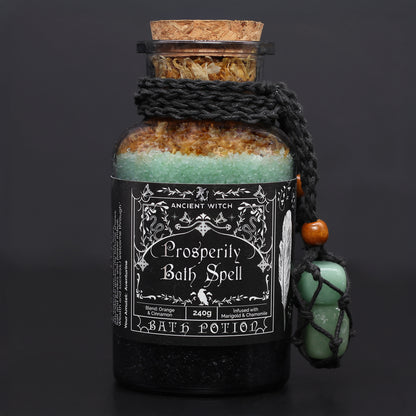 Ancient Witch Bath Spell Potion & Aventurine Crystal Amulet - Prosperity