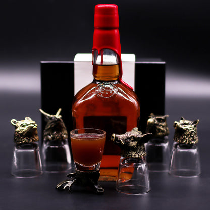Gift Set of 6 Shot Glasses (50ml) - Wild Forest Creatures - Antique Bronze