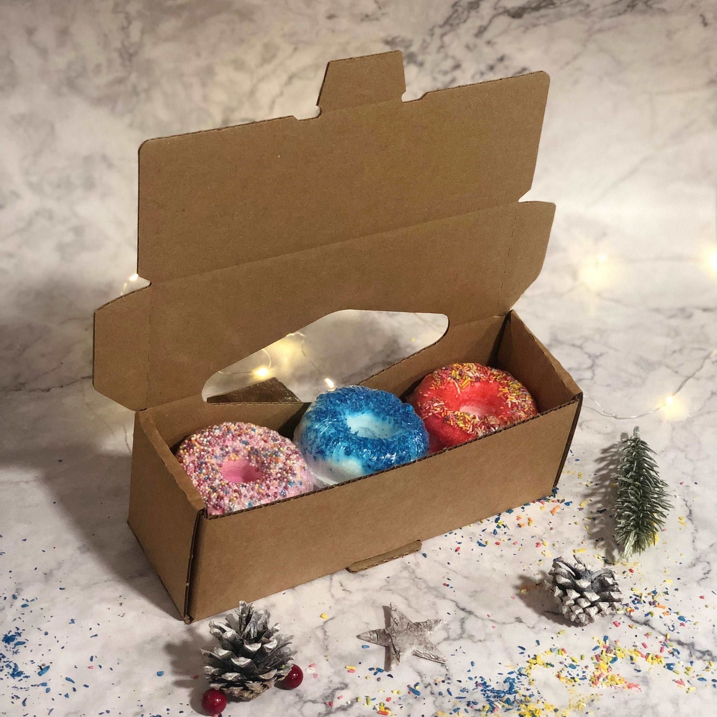 Set Of 3 Donut Bath bombs  - Blueberry, Raspberry, Strawberry